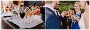 Gäste stoßen draußen mit bunten Drinks an – lebendige Hochzeitsreportage in NRW.