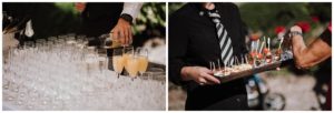 Im Reportage-Stil: Gäste genießen Fingerfood und Getränke, festgehalten von Hochzeitsfotografin Köln.