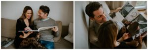 Brautpaar entdeckt gemeinsam ihr Hochzeitsalbum voller echter Momente – Hochzeitsfotografin Köln.